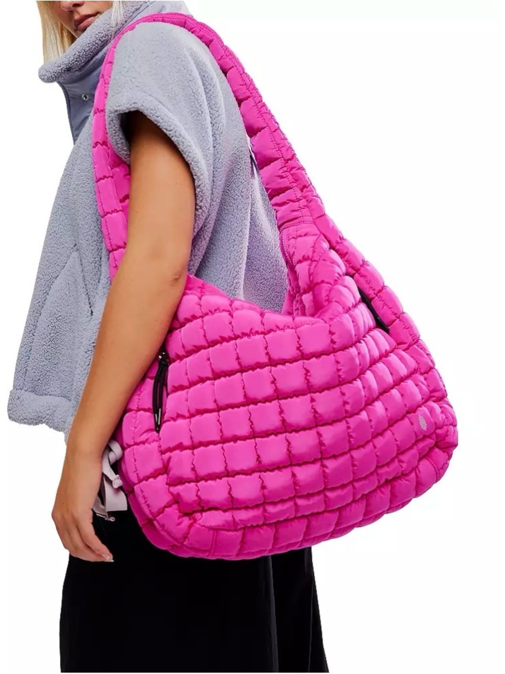Free People Quilted Oversized Shoulder Bag - Fuchsia Pink